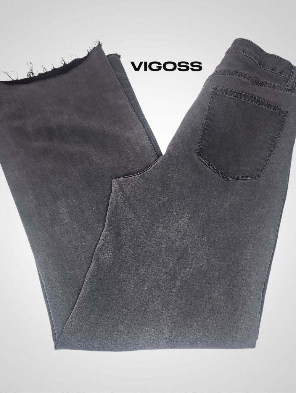 VIGOSS Black/Charcoal Retro Wide Leg Raw Hem Jeans - 5/27